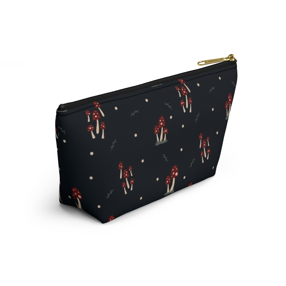 Big Bottom Zipper Pouch - Mushroom Family on Navy