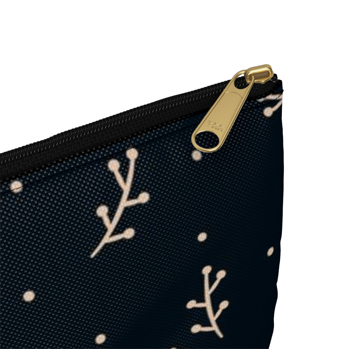 Flat Zipper Pouch - Cream Berry Branches on Navy Background