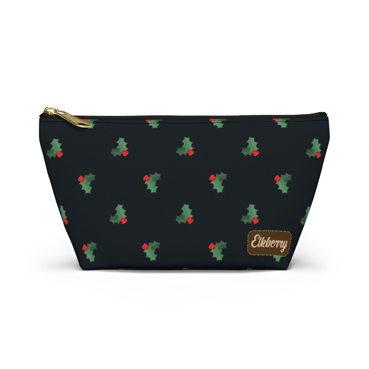 Big Bottom Zipper Pouch - Holly Leaves & Berries