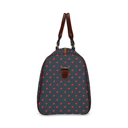 Red Hearts on Navy Waterproof Travel Bag (Large)