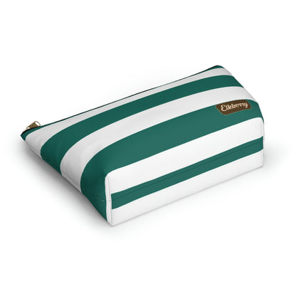 Big Bottom Zipper Pouch - Turquoise/White Stripes