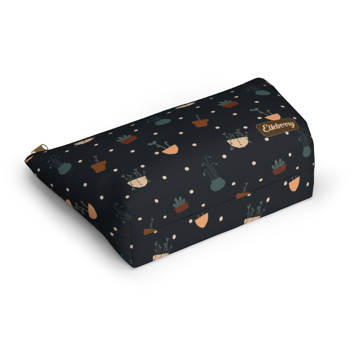 Big Bottom Zipper Pouch - Potted Plants in Navy