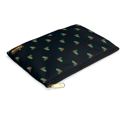 Flat Zipper Pouch - Holly Leaves & Berries