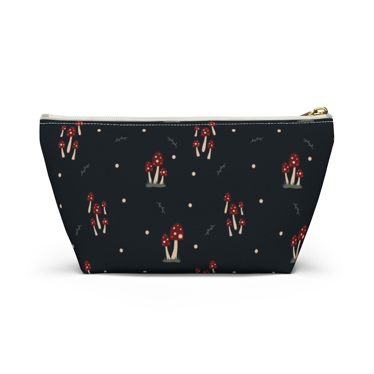 Big Bottom Zipper Pouch - Mushroom Family on Navy