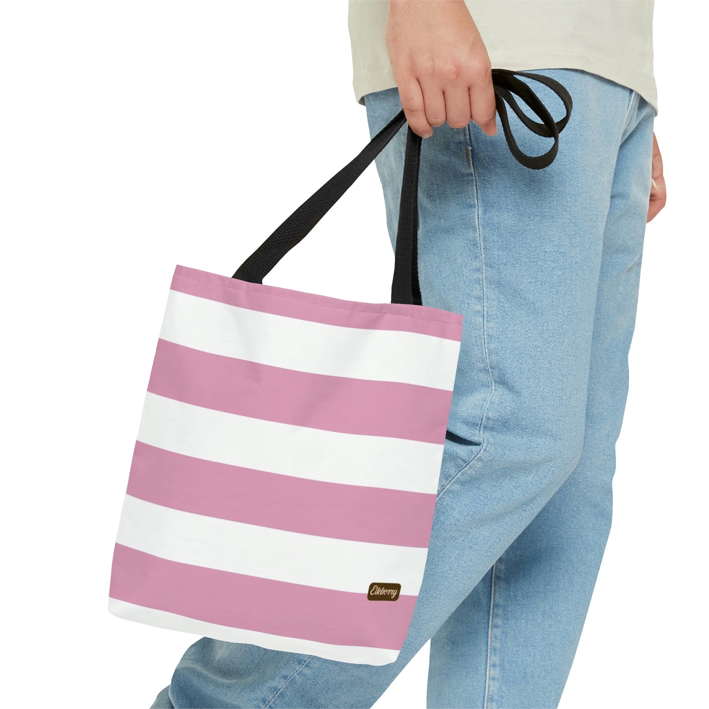 Lightweight Tote Bag - Baby Pink/White Stripes