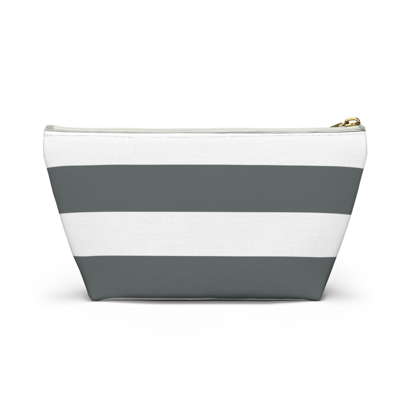 Big Bottom Zipper Pouch - Charcoal Gray/White Stripes