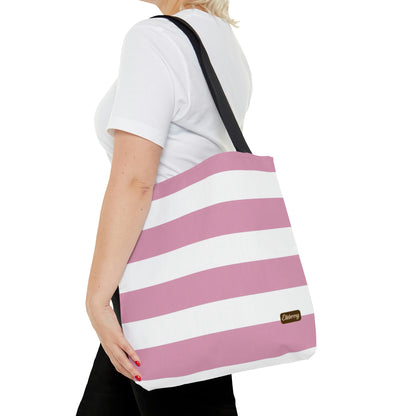 Lightweight Tote Bag - Baby Pink/White Stripes