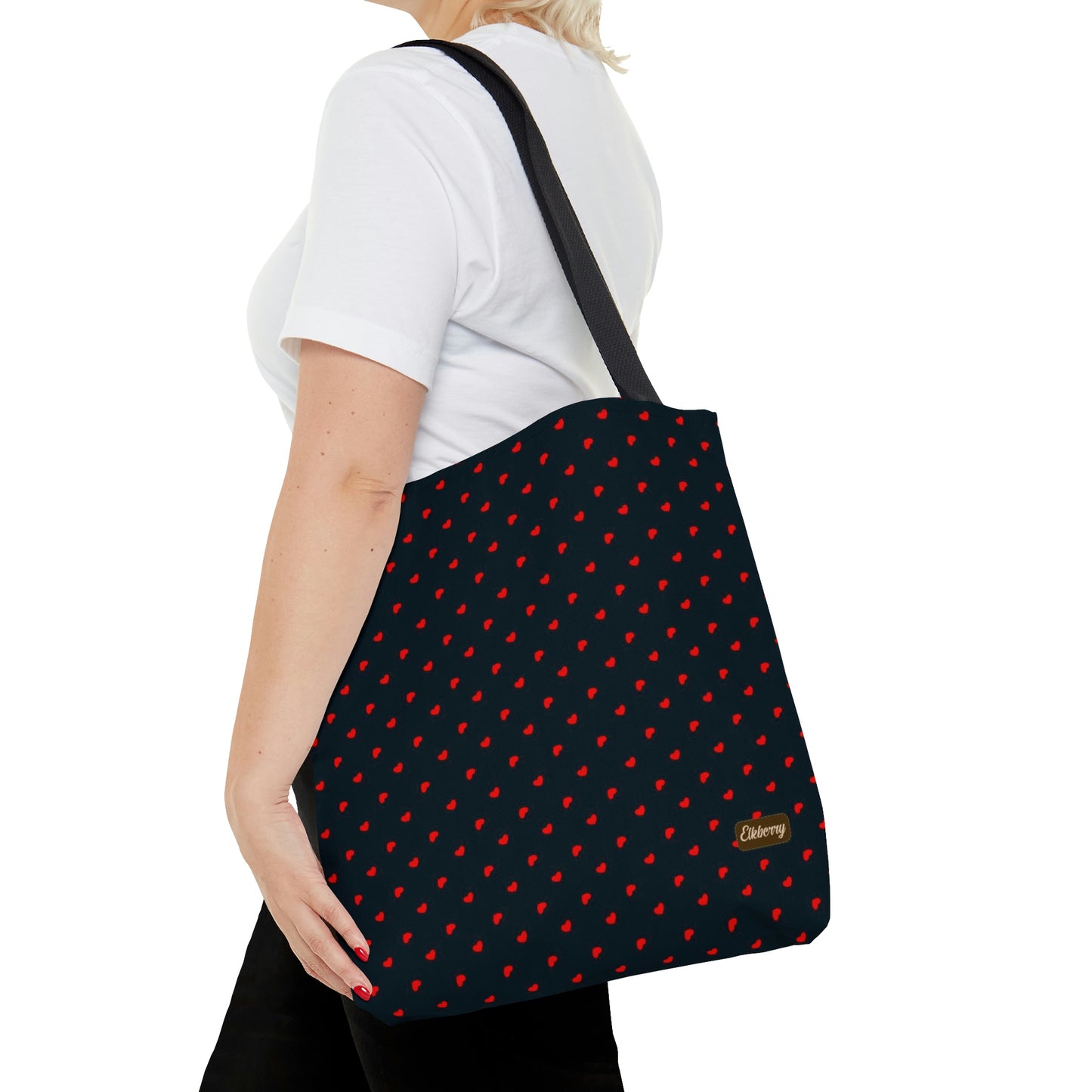 Lightweight Tote Bag - Red Hearts on Navy