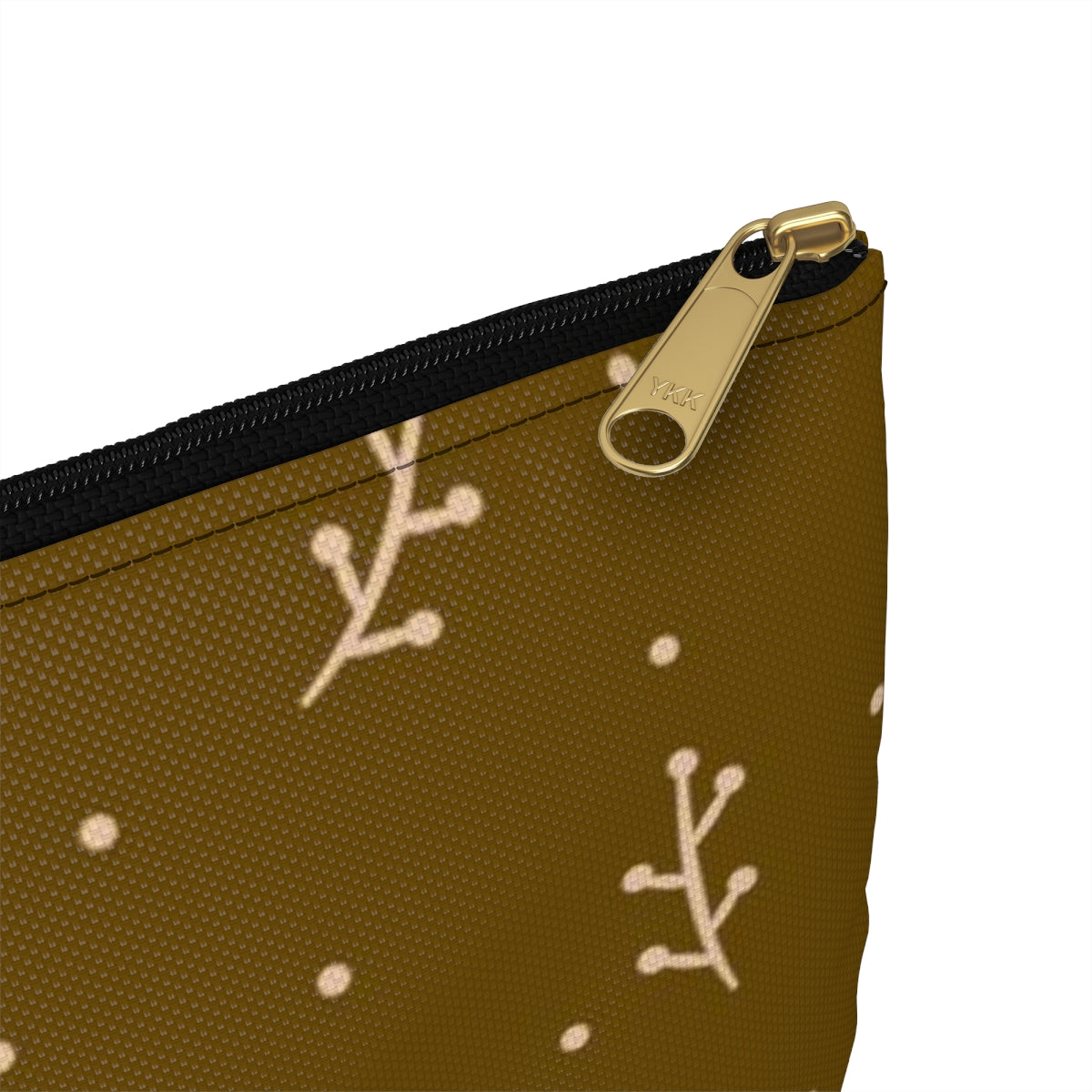 Flat Zipper Pouch - Cream Berry Branches on Mustard Background