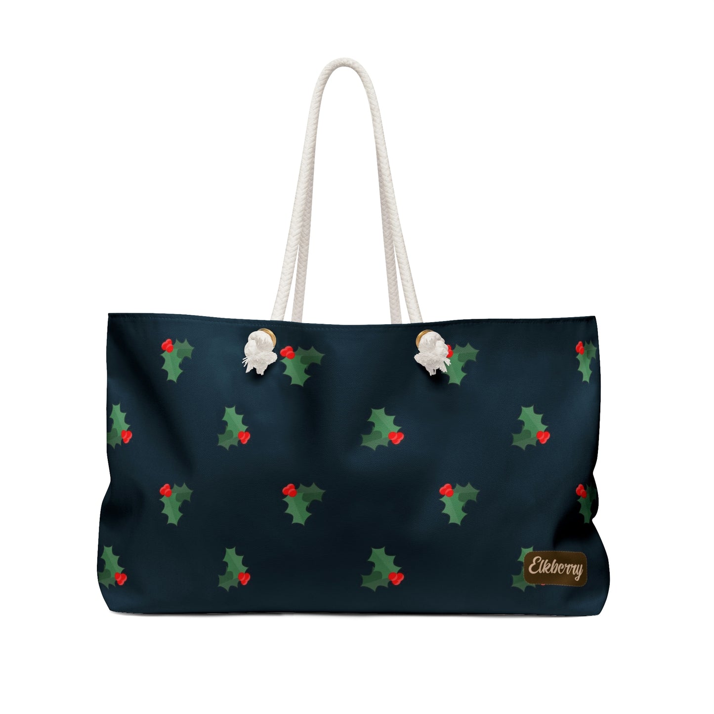 Weekender Tote Bag - Santa and Holly Berries & Leaves on Navy