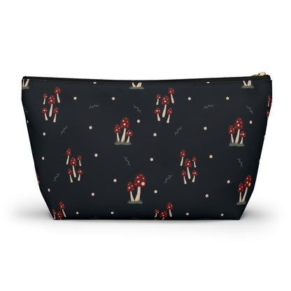 Big Bottom Zipper Pouch - Mushroom Family on Navy