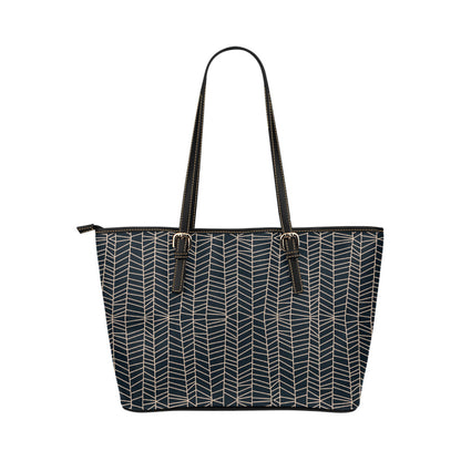 Herringbone - Navy Vegan Leather Zipper Tote Handbag (Large)