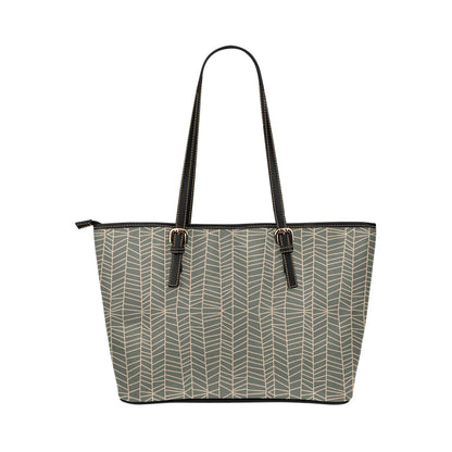 Herringbone - Sage Vegan Leather Zipper Tote Handbag (Large)