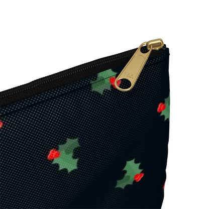 Flat Zipper Pouch - Holly Leaves & Berries