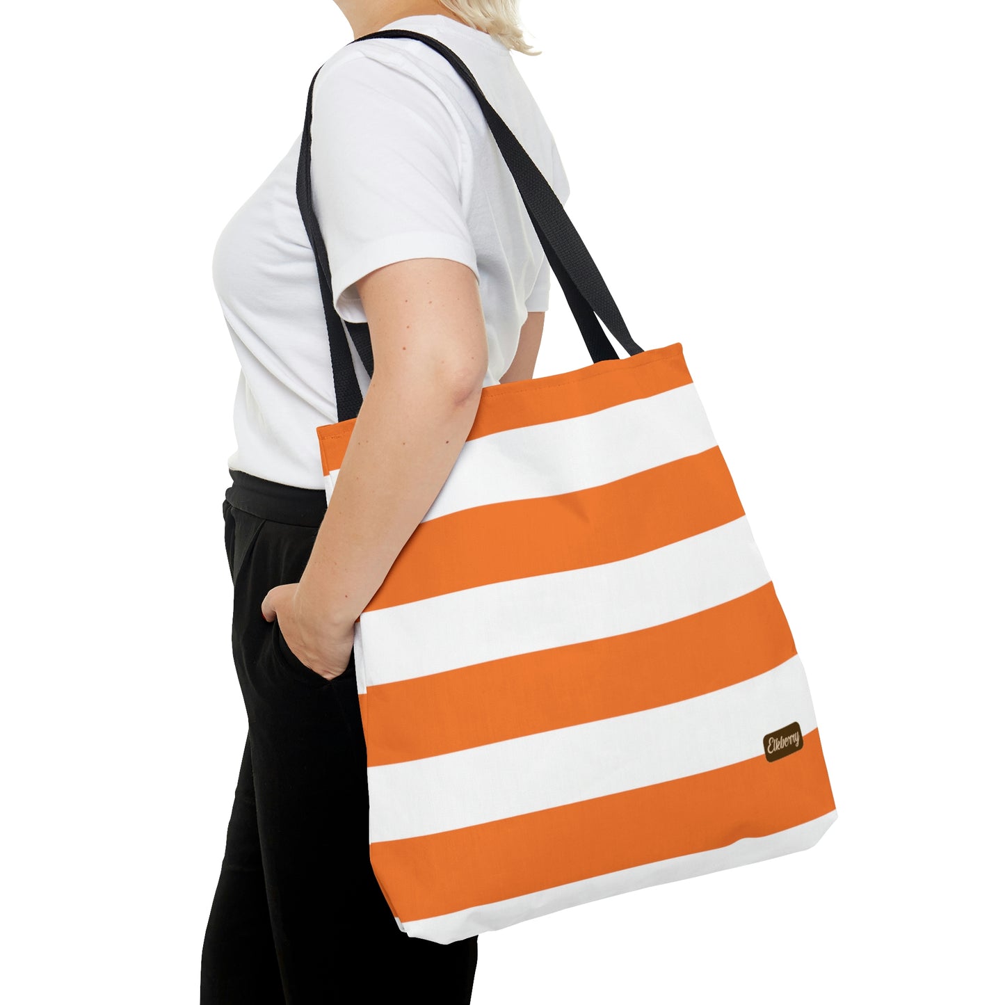 Lightweight Tote Bag - Orange/White Stripes