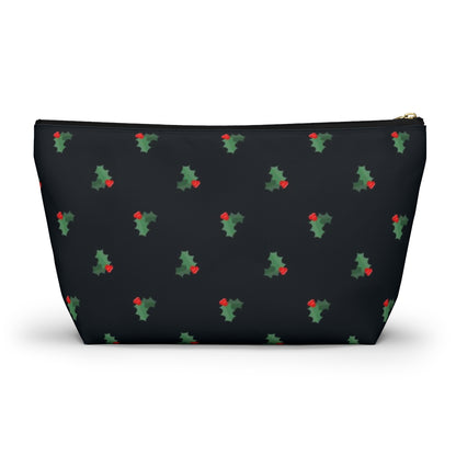 Big Bottom Zipper Pouch - Holly Leaves & Berries