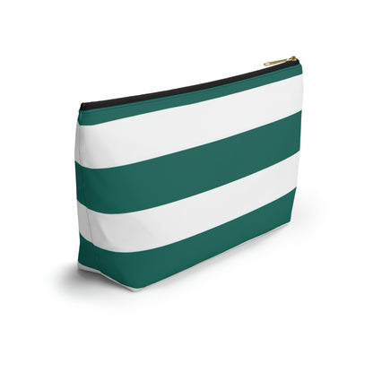 Big Bottom Zipper Pouch - Turquoise/White Stripes