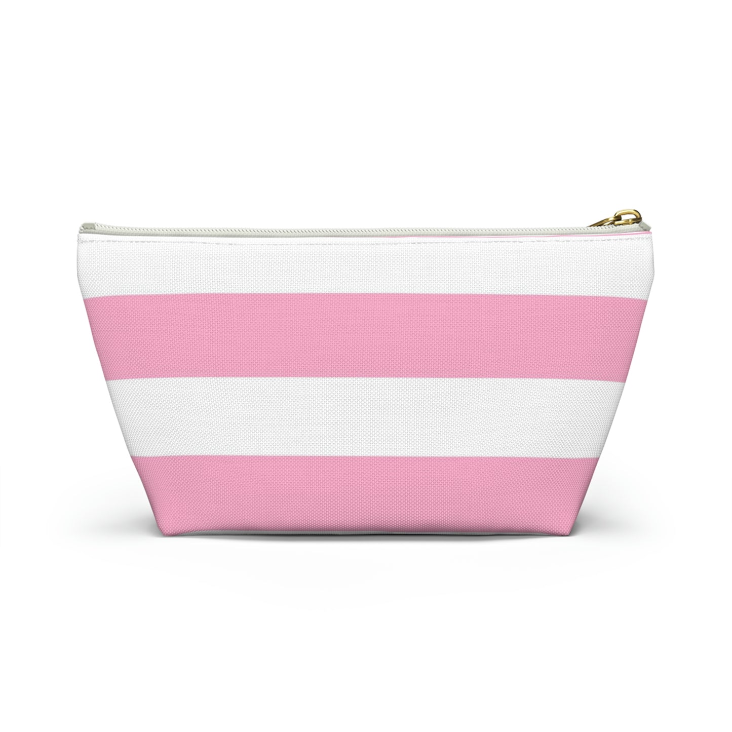 Big Bottom Zipper Pouch - Baby Pink/White Stripes