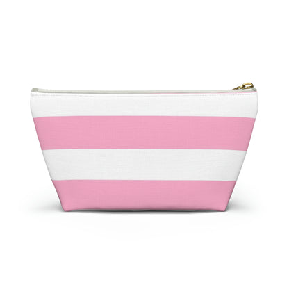 Big Bottom Zipper Pouch - Baby Pink/White Stripes