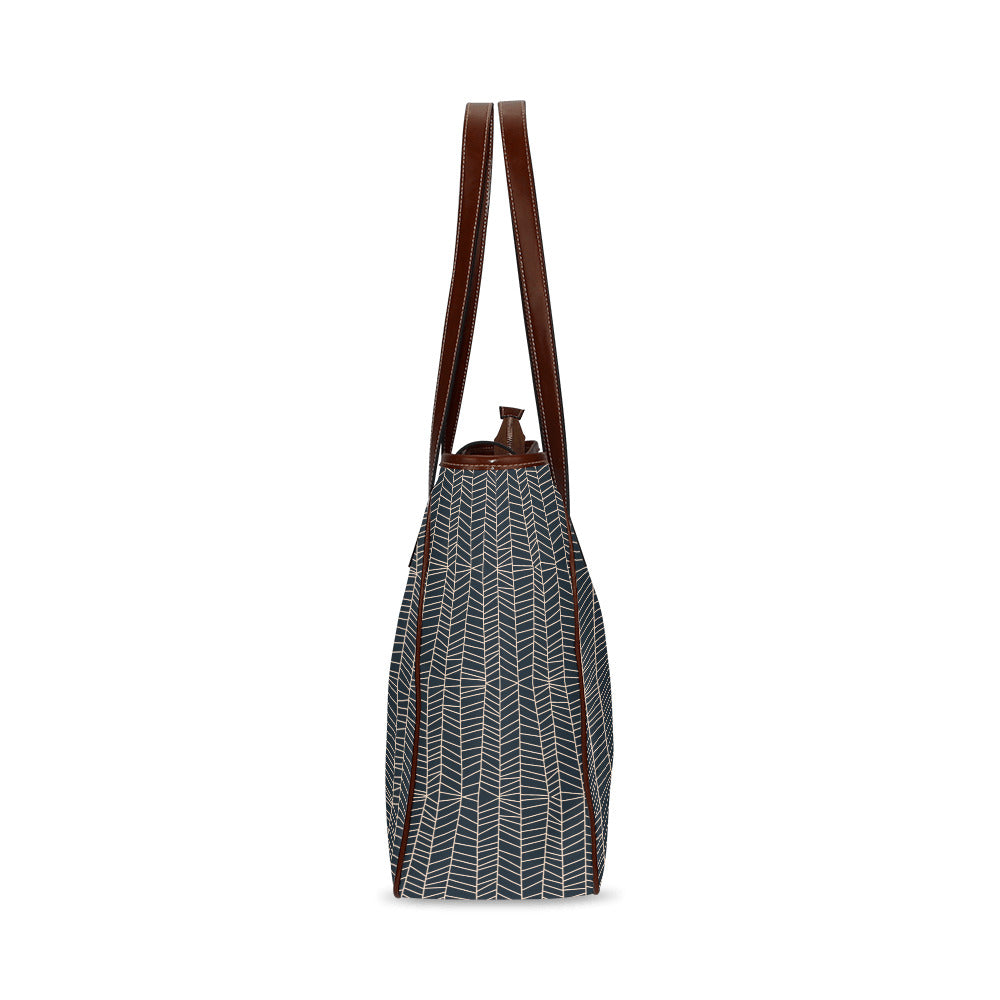 Herringbone - Navy Classic Tote Handbag