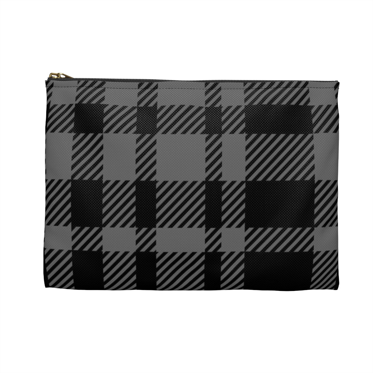 Flat Zipper Pouch - Gray Buffalo Check, Gray Plaid