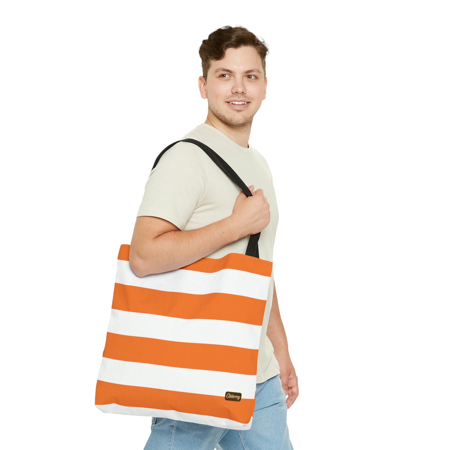 Lightweight Tote Bag - Orange/White Stripes