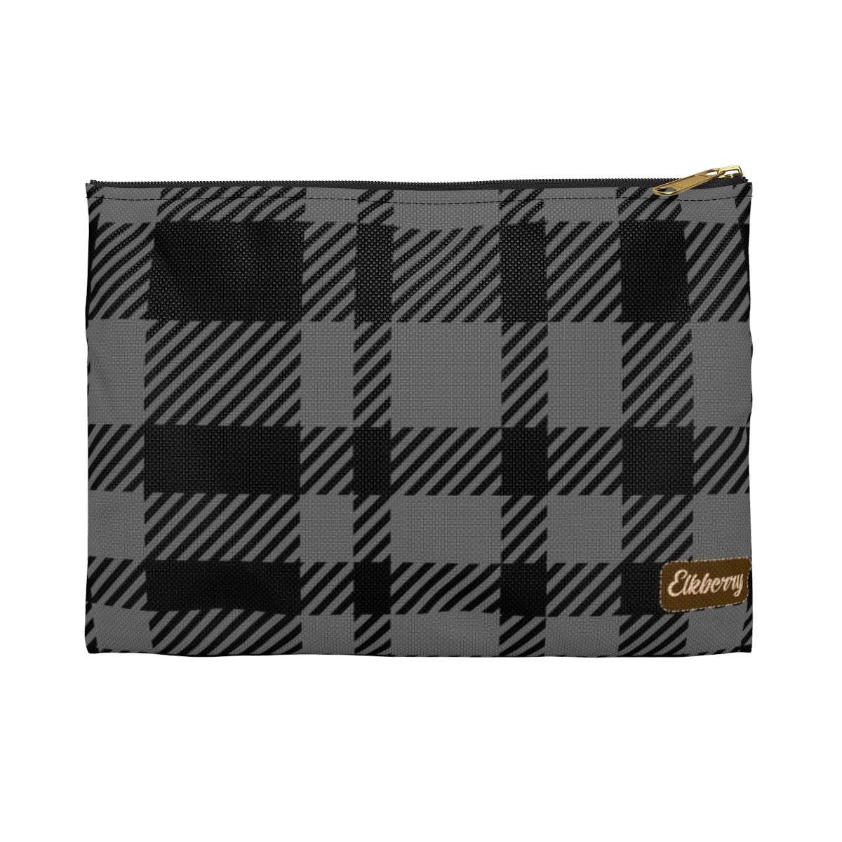 Flat Zipper Pouch - Gray Buffalo Check, Gray Plaid