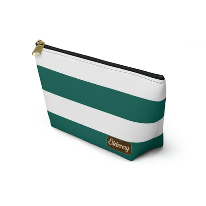 Big Bottom Zipper Pouch - Turquoise/White Stripes