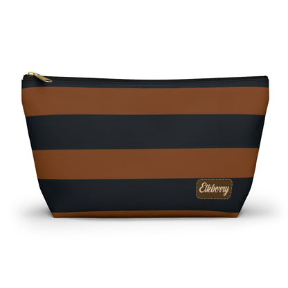 Big Bottom Zipper Pouch - Pumpkin/Navy Stripes