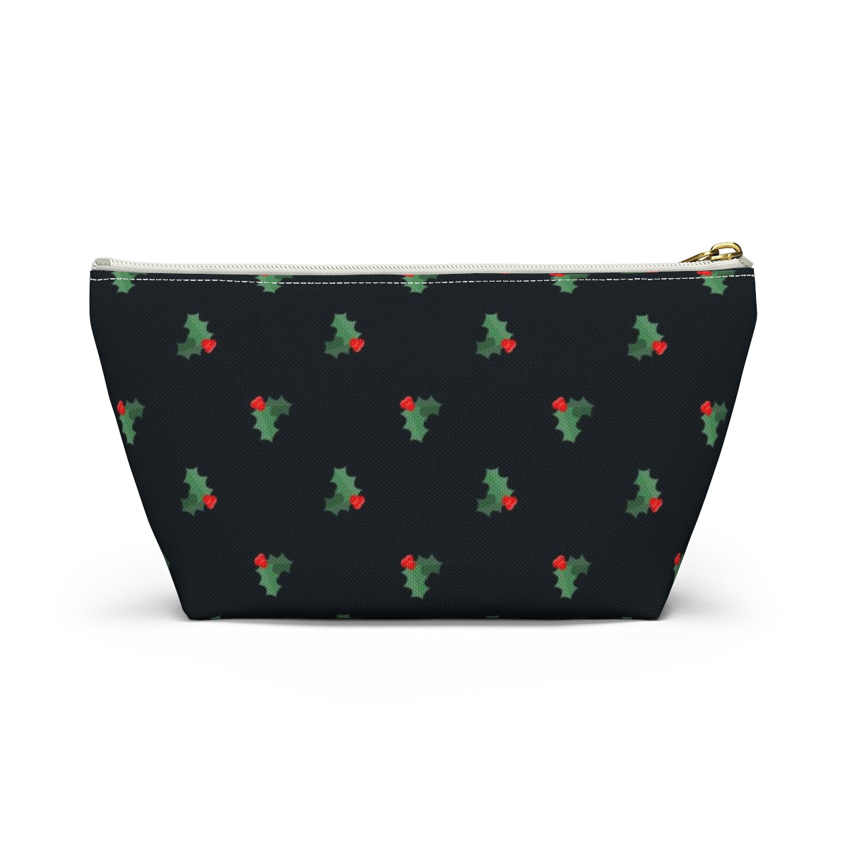 Big Bottom Zipper Pouch - Holly Leaves & Berries