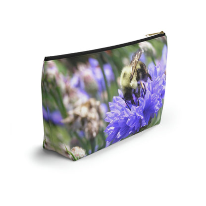 Big Bottom Zipper Pouch - Bee on Bachelor's Button