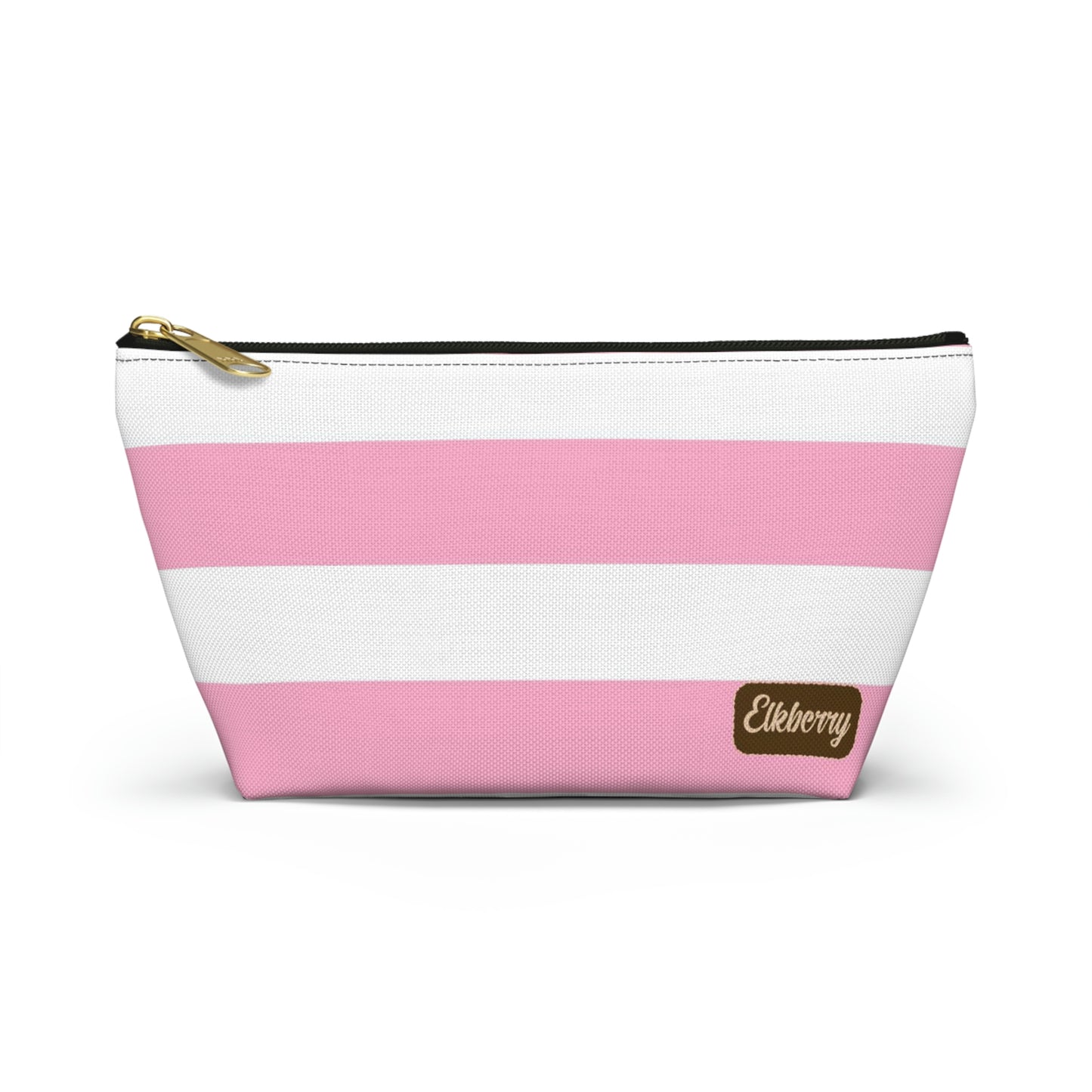 Big Bottom Zipper Pouch - Baby Pink/White Stripes