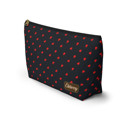 Big Bottom Zipper Pouch - Hearts on Navy