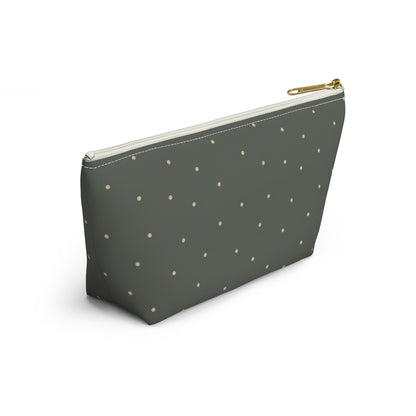 Big Bottom Zipper Pouch - Dots on Sage