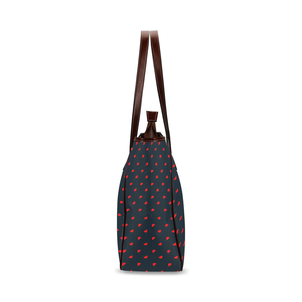 Red Hearts on Navy Classic Tote Handbag