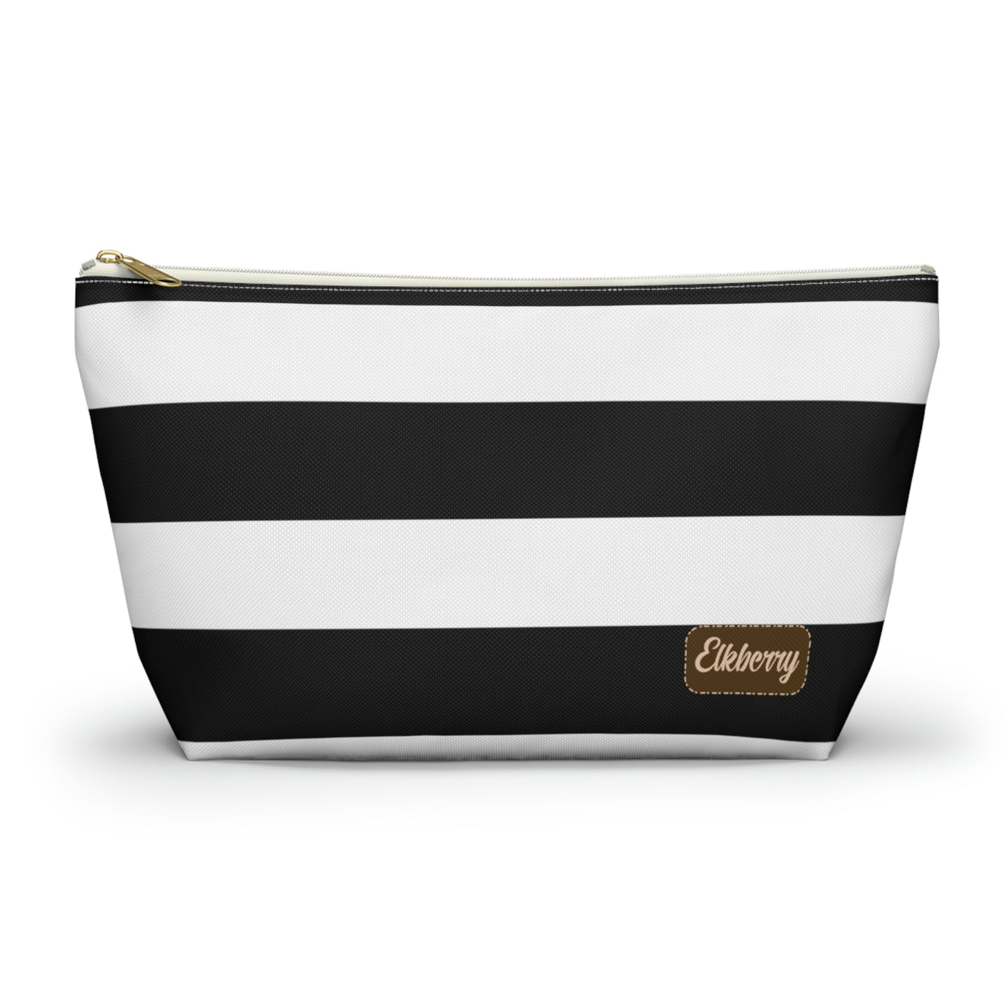 Big Bottom Zipper Pouch - Black/White Stripes