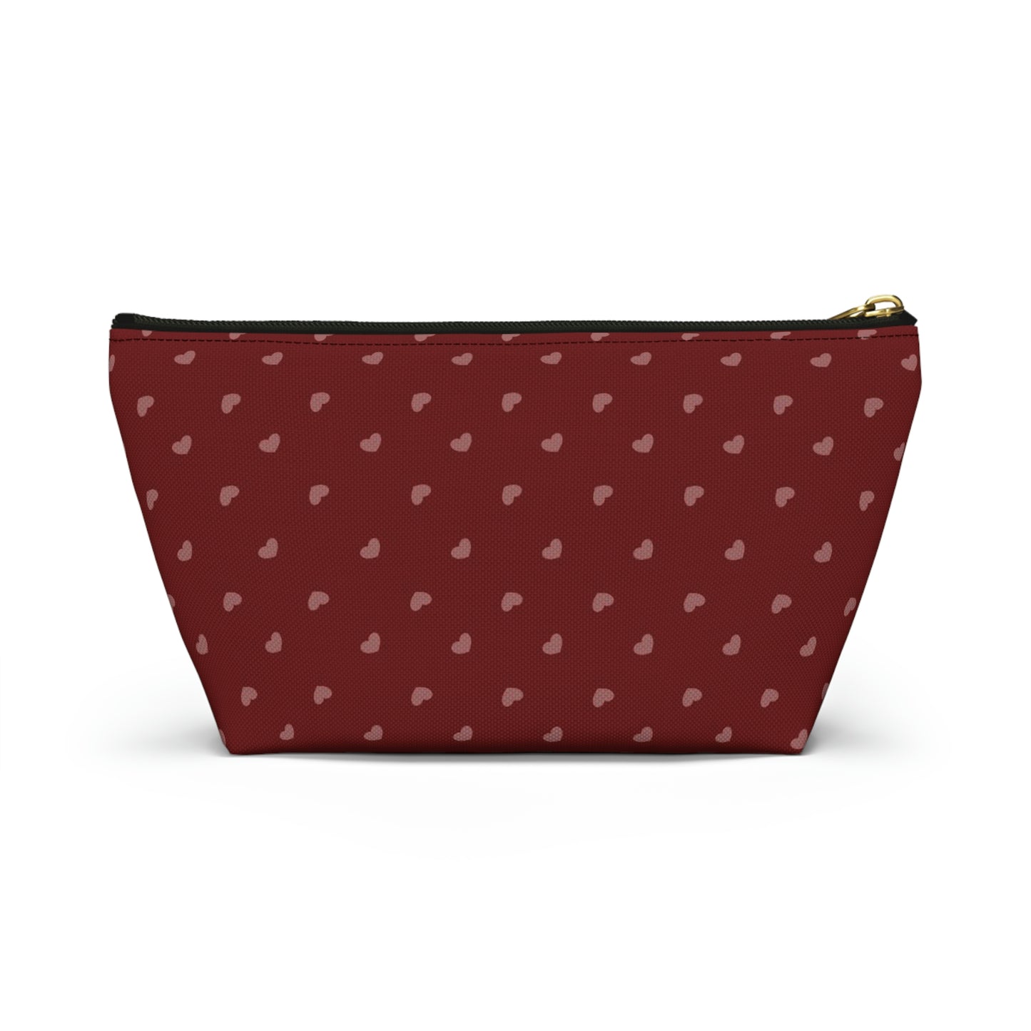 Big Bottom Zipper Pouch - Hearts on Red