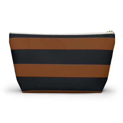 Big Bottom Zipper Pouch - Pumpkin/Navy Stripes