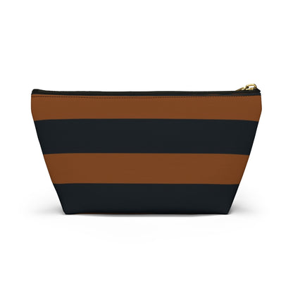 Big Bottom Zipper Pouch - Pumpkin/Navy Stripes