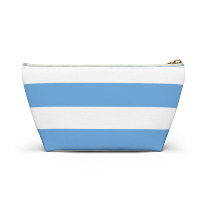 Big Bottom Zipper Pouch - Light Blue/White Stripes