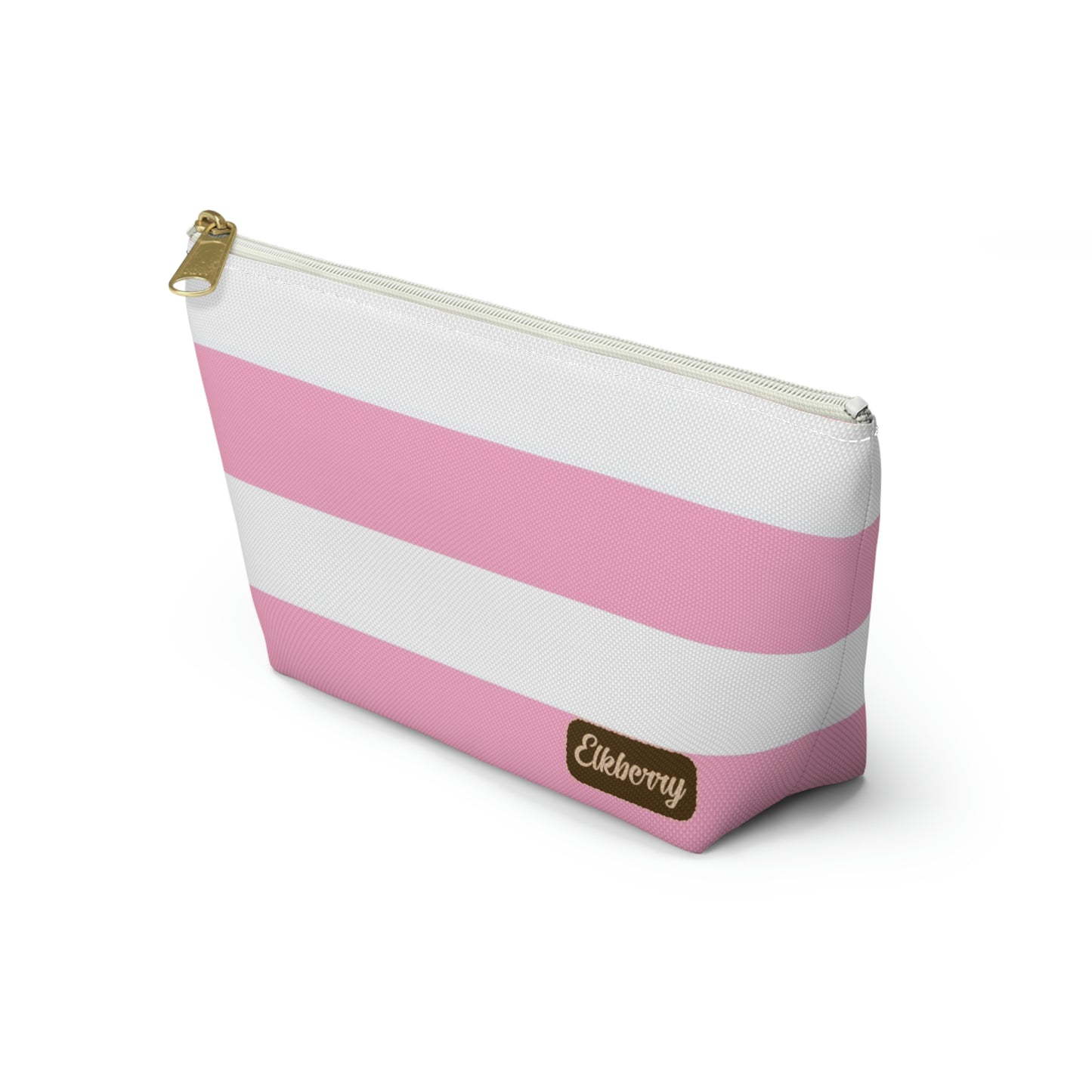 Big Bottom Zipper Pouch - Baby Pink/White Stripes