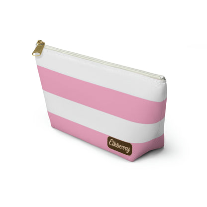 Big Bottom Zipper Pouch - Baby Pink/White Stripes