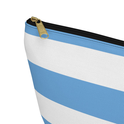 Big Bottom Zipper Pouch - Light Blue/White Stripes