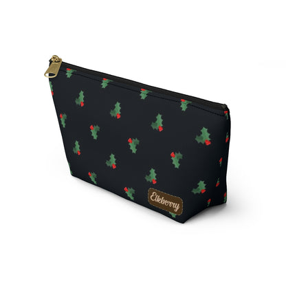 Big Bottom Zipper Pouch - Holly Leaves & Berries