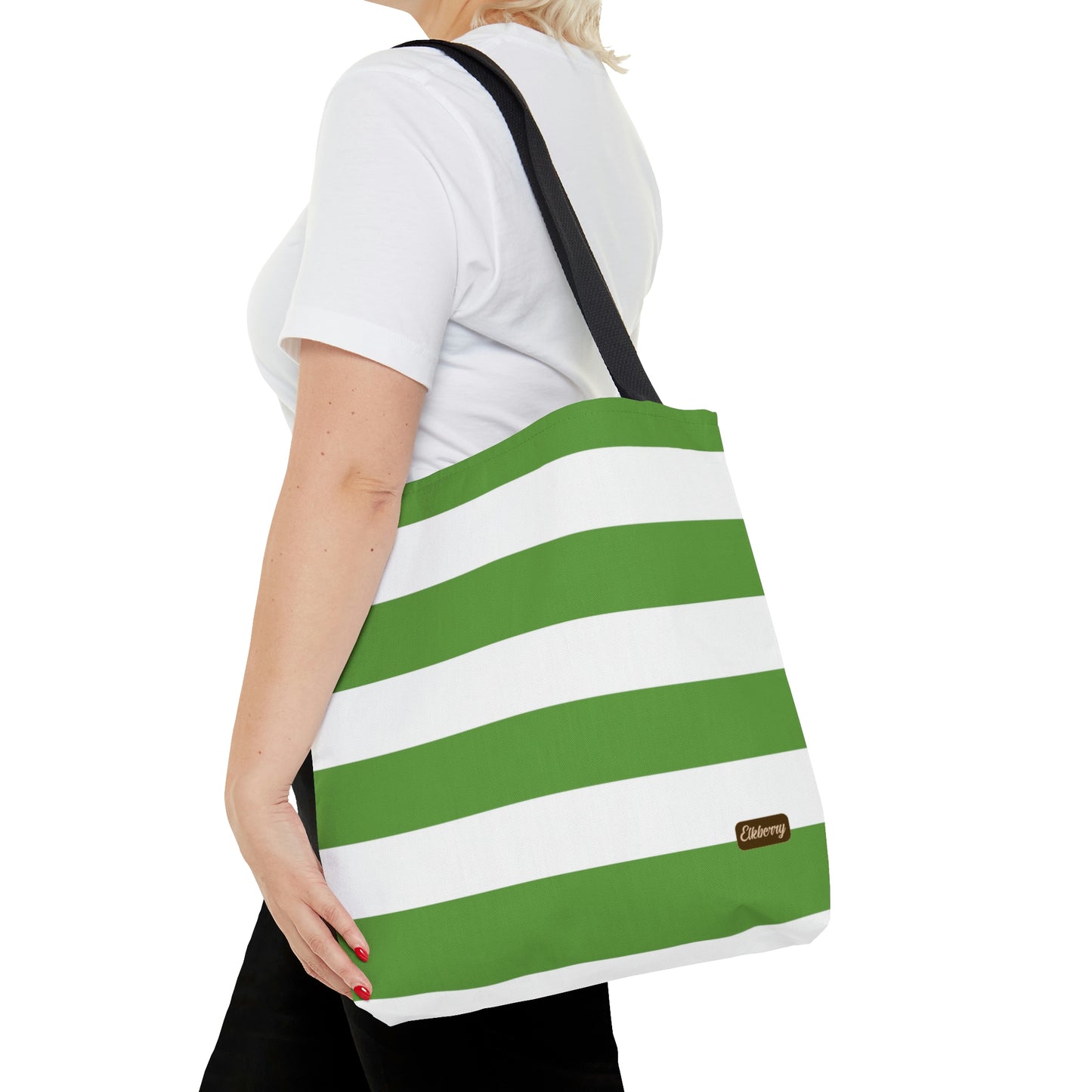 Lightweight Tote Bag - Lime Green/White Stripes