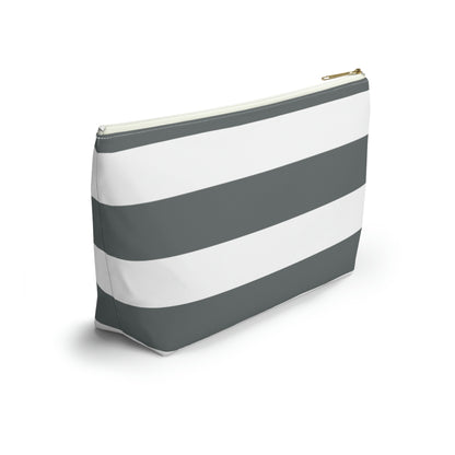 Big Bottom Zipper Pouch - Charcoal Gray/White Stripes