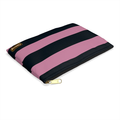 Flat Zipper Pouch - Dusty Rose Pink/Navy Stripes