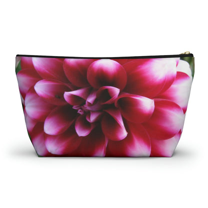 Big Bottom Zipper Pouch - Pink & White Dahlia